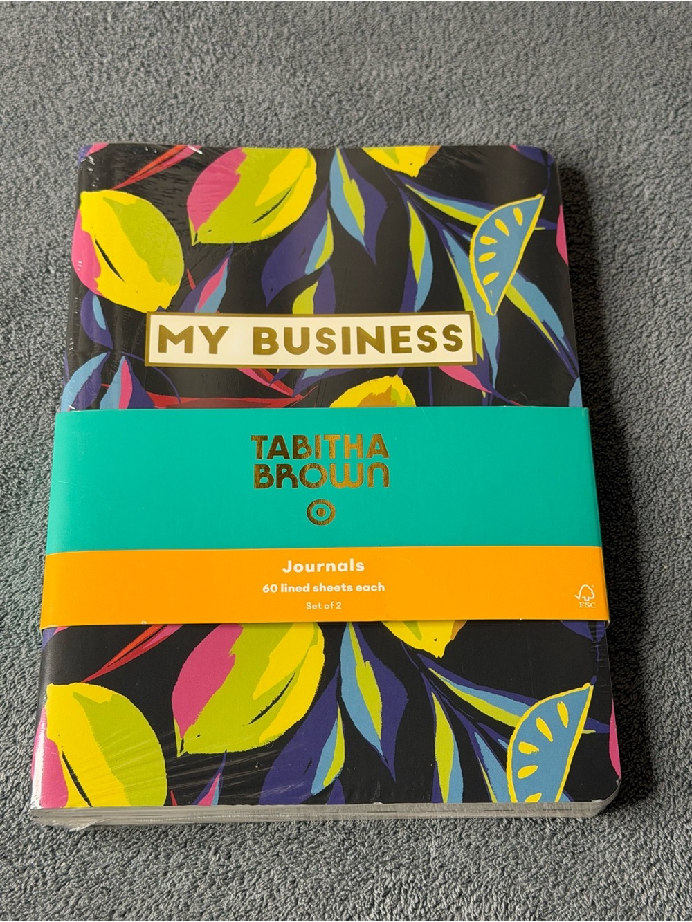Tabitha Brown My Business Floral Notebook — Black, Yellow, Teal, Pink